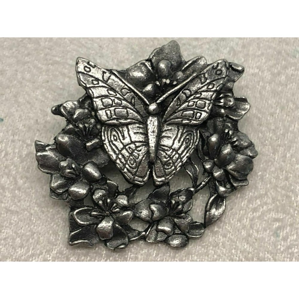 VTG Silver-Tone Brooch Pin BIRDS & BLOOMS BUTTERFLY Estate Limited Edition 1998